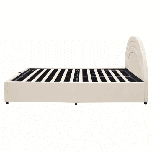 Cama estofada 140x190 - com base, cabeceira, ripas de madeira, montagem fácil, para jovens e adultos - Bege