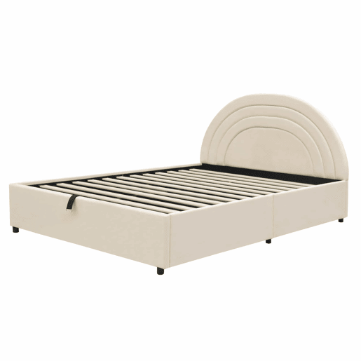 Cama estofada 140x190 - com base, cabeceira, ripas de madeira, montagem fácil, para jovens e adultos - Bege