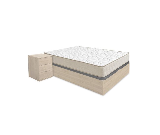 Pack ahorro matrimonio canapé nest roble con colchón viscoelástico nova plus 150 x 190 cm y 2 mesitas de noche rio
