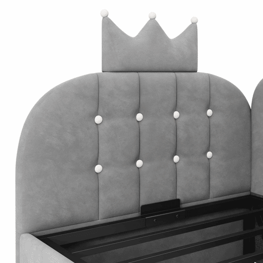 Cama-baú estofada 90x190 cm - sofá-cama com arrumação hidráulica, design em L com encosto em forma de coroa em malha, veludo - cinzento