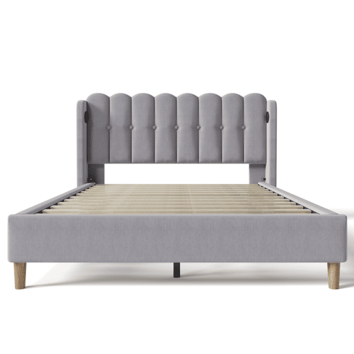 Cama estofada em linho 160x200 cm - com portas de carga e estrado - Cinzento