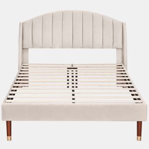 Cama estofada 140x200cm em veludo com estrado de ripas - Bege