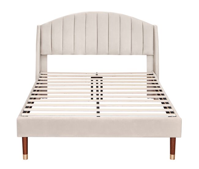 Cama tapizada 140x200cm en terciopelo con somier de láminas - beige