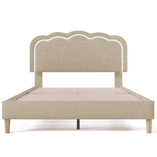 Cama estofada em linho 140x200 - com LED e estrado - Bege