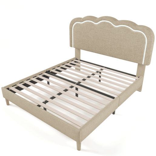 Cama estofada em linho 140x200 - com LED e estrado - Bege