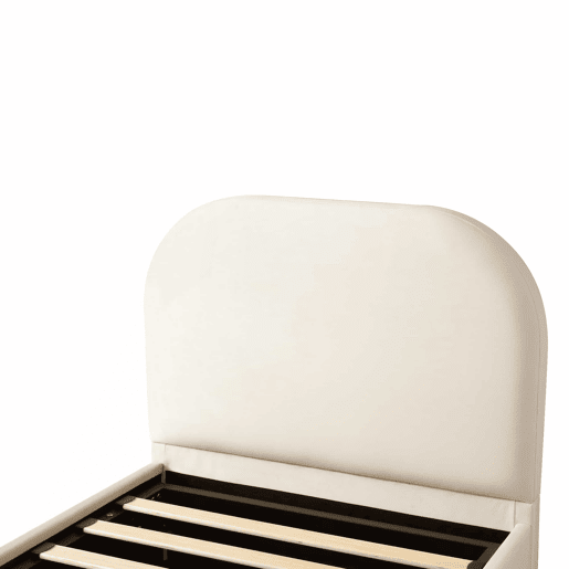Cama infantil estofada 90x190 cm - sistema hidráulico, baú rebatível, base de ripas, cabeceira estofada, amplo espaço de arrumação, veludo - bege