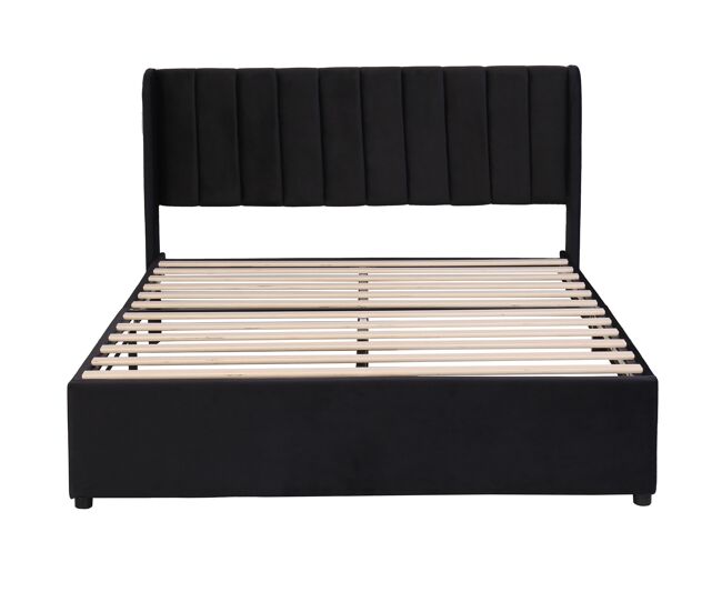 Cama 160x200cm con 2 cajones - tapizada en terciopelo - estilo moderno - negro