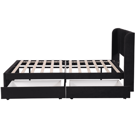 Cama 160x200cm com 2 gavetas - estofo em veludo - estilo moderno - Preto