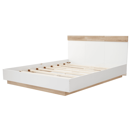 Cama para adultos 180x200 cm - cama flutuante com estrado de ripas - estrutura de madeira - branco