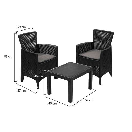 Conjunto de jardim 2 lugares em plástico Conjunto de jardim 2 lugares em plástico