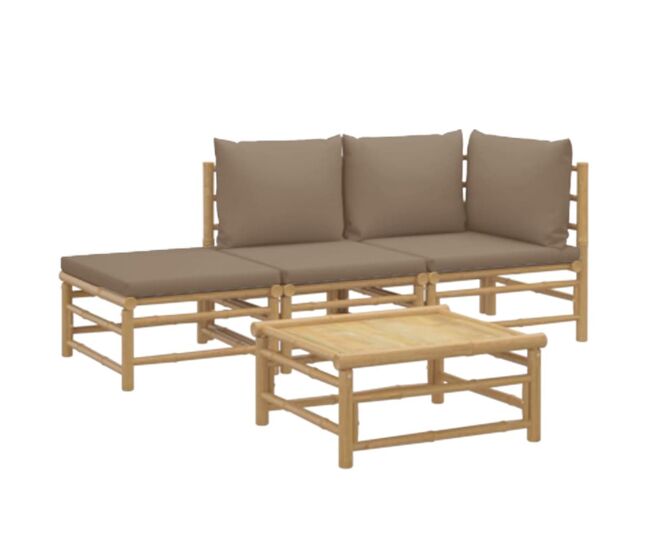 Conjunto de jardín 2 sofás + 1 mesa + 1 reposapiés bambú gris taupe