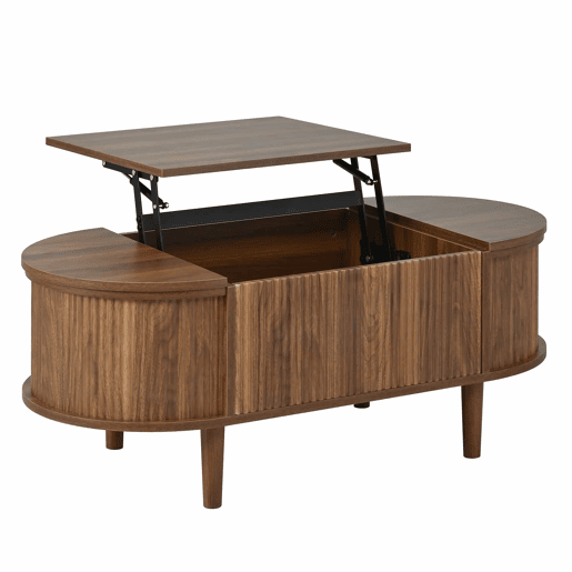 Mesa de centro oval - com altura ajustável, com espaço de arrumação, estilo vintage, multifuncional, com pernas em madeira maciça - nogueira Mesa de centro oval - com altura ajustável, com espaço de arrumação, estilo vintage, multifuncional, com pernas em madeira maciça - nogueira