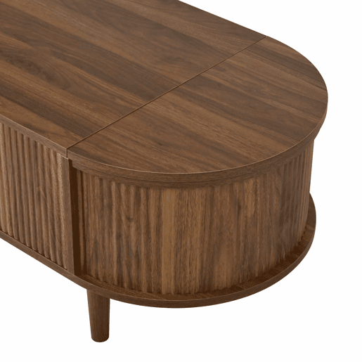 Mesa de centro oval - com altura ajustável, com espaço de arrumação, estilo vintage, multifuncional, com pernas em madeira maciça - nogueira Mesa de centro oval - com altura ajustável, com espaço de arrumação, estilo vintage, multifuncional, com pernas em madeira maciça - nogueira