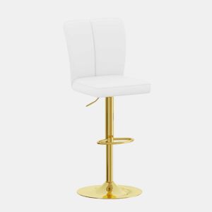 Bancos de bar ajustáveis, 2 unidades - giratórios a 360° - PU resistente à água - Branco + Dourado