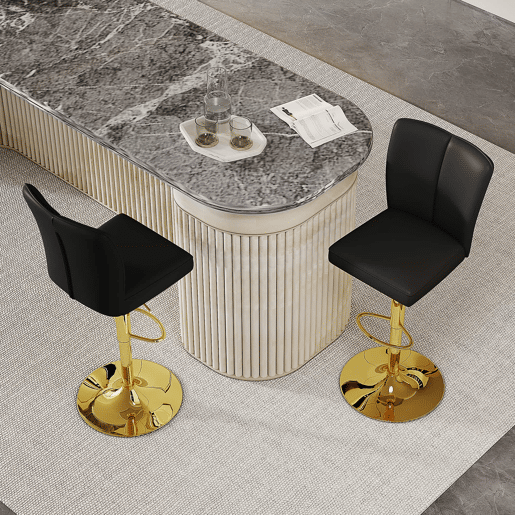 Bancos de bar ajustáveis, 2 unidades - Giratórios a 360°, PU resistente à água, design de luxo - Preto + Dourado