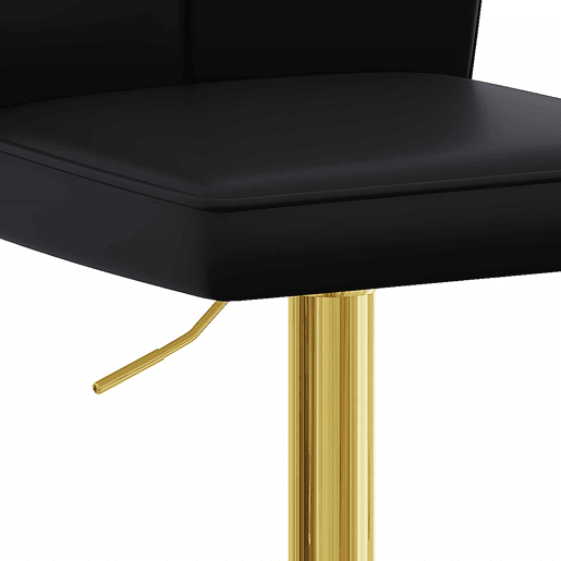 Bancos de bar ajustáveis, 2 unidades - Giratórios a 360°, PU resistente à água, design de luxo - Preto + Dourado