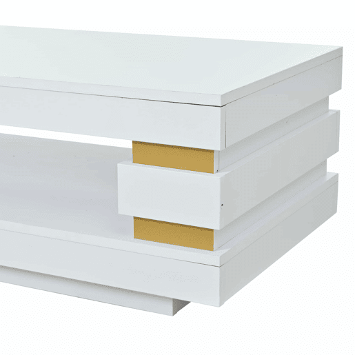 Mesa de centro 100 x 50 x 35 cm u2014 com compartimento de arrumação central oco, iluminação LED em fita, acabamento de alto brilho, ideal para apartamentos pequenos u2014 branco