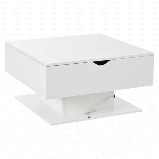 Mesa de centro 80 x 75 x 40 cm - elevável hidraulicamente, acabamento de alto brilho, com espaço de arrumação e design geométrico - branca