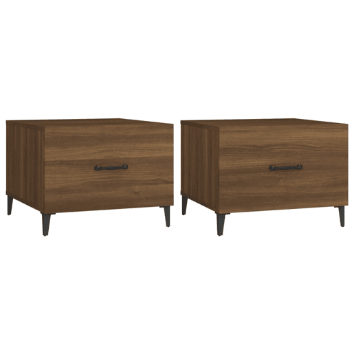 2pcs Mesas de centro, Mesas baixas com pernas de metal 50x50x40 cm castanho
