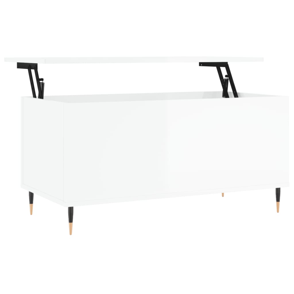 mesa de cafe - mesa de centro madera contrachapada blanco brillo 90x445x45 cm