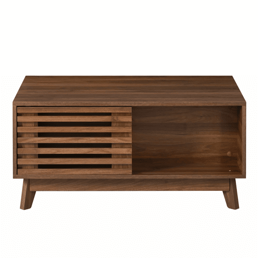 Mesa de centro elevável - altura ajustável, porta de persiana deslizante, acabamento em efeito nogueira, estrutura em MDF, multifuncional - Nogueira Mesa de centro elevável - altura ajustável, porta de persiana deslizante, acabamento em efeito nogueira, estrutura em MDF, multifuncional - Nogueira