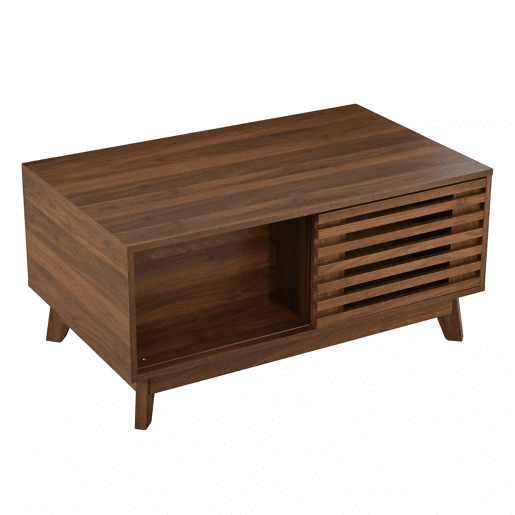 Mesa de centro elevável - altura ajustável, porta de persiana deslizante, acabamento em efeito nogueira, estrutura em MDF, multifuncional - Nogueira Mesa de centro elevável - altura ajustável, porta de persiana deslizante, acabamento em efeito nogueira, estrutura em MDF, multifuncional - Nogueira