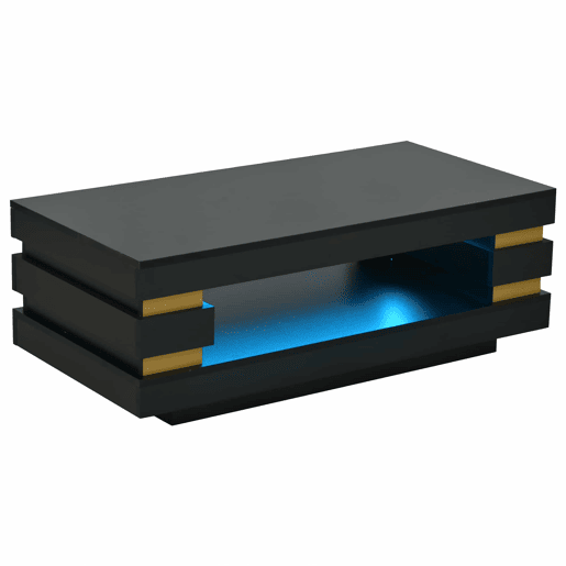 Mesa de centro 100 x 50 x 35 cm - com espaço de arrumação, acabamento de alto brilho, iluminação LED - preta