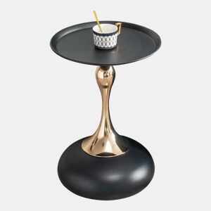 Mesa auxiliar moderna + 38 cm - Mesa redonda com base em metal, mesa de cabeceira e mesa de chá, mesa de apoio para canto - Preto + Dourado