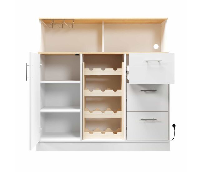 Aparador de bar con led - — - con tomas de corriente, portavasos, botellero de vino, almacenamiento multicapa, uso para restaurante y cocina - blanco+