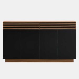 Aparador 150 x 40 x 85 cm - 2 gavetas e 4 portas, design moderno - Preto e castanho