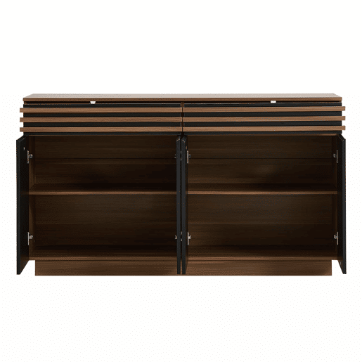 Aparador 150 x 40 x 85 cm - 2 gavetas e 4 portas, design moderno - Preto e castanho