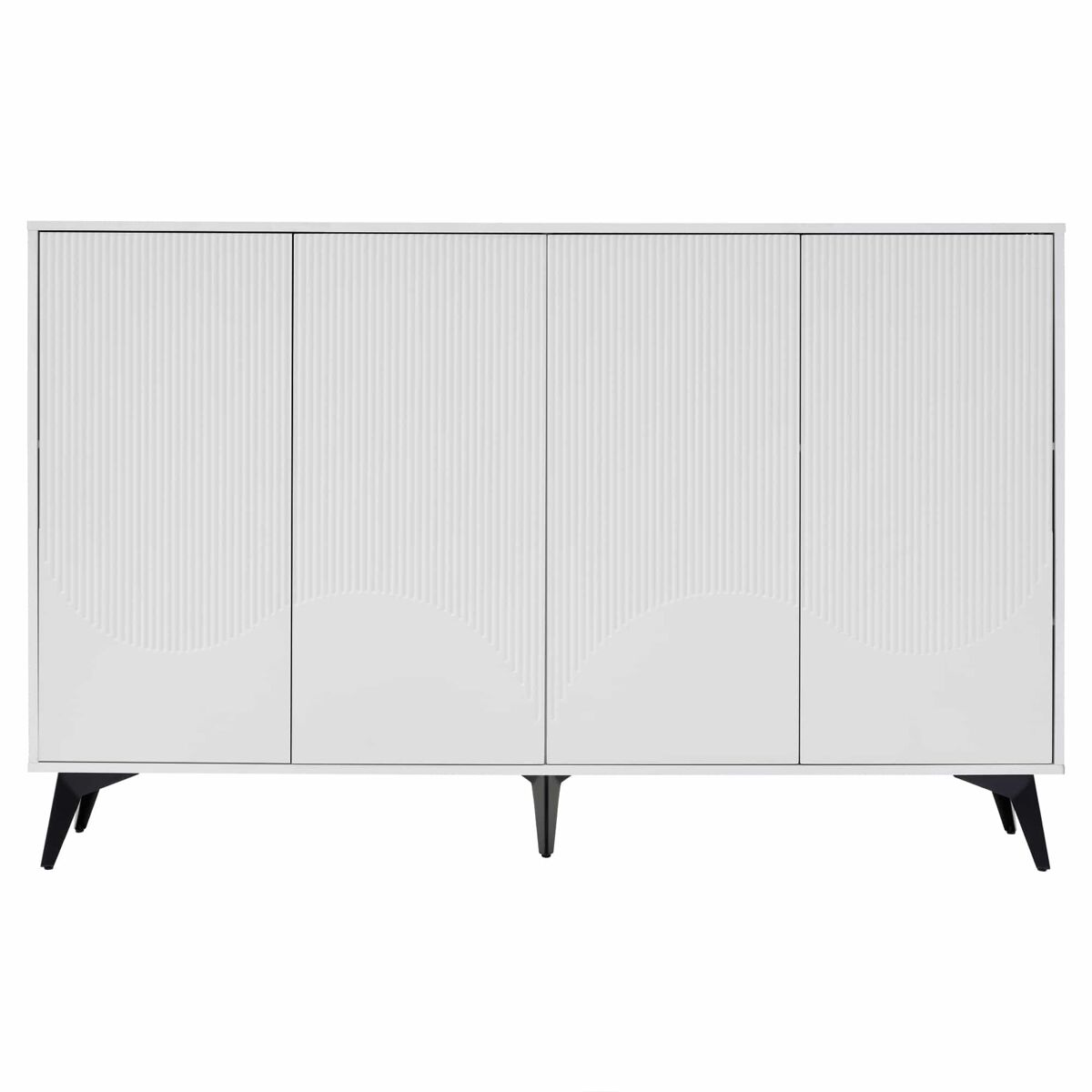 Aparador 160 cm - 4 puertas, estantes ajustables, multifuncional con patas metálicas - blanco