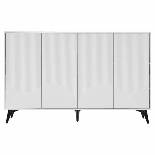 Aparador de 160 cm - 4 portas, prateleiras ajustáveis, multifuncional com pés metálicos - branco