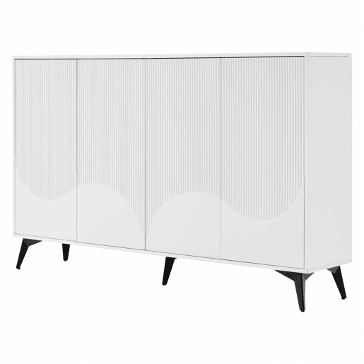 Aparador de 160 cm - 4 portas, prateleiras ajustáveis, multifuncional com pés metálicos - branco
