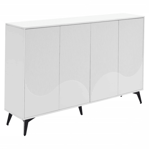 Aparador de 160 cm - 4 portas, prateleiras ajustáveis, multifuncional com pés metálicos - branco