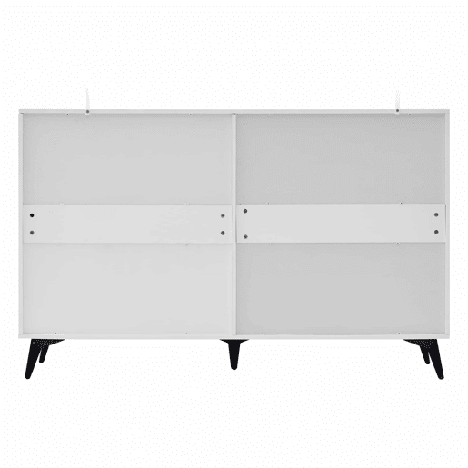 Aparador de 160 cm - 4 portas, prateleiras ajustáveis, multifuncional com pés metálicos - branco