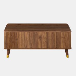 Mesa de centro elevável - estilo retro moderno, tampo elevável, estrutura ondulada, grande capacidade de arrumação, pés em madeira, multifuncional - Nogueira