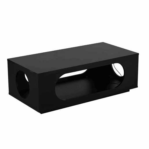 Mesa de centro com LED 100x50x35 cm - controlo por aplicação, MDF, acabamento de alto brilho, espaço de arrumação, design perfurado - preto