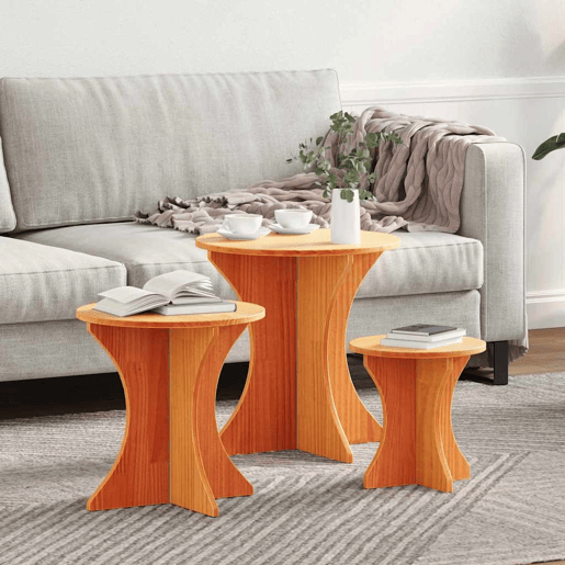 3 pcs Mesas de Centro - Mesas baixas Marrom Cera
