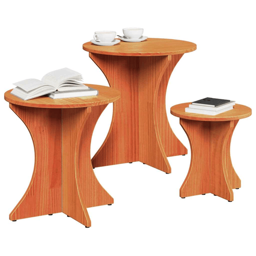 3 pcs Mesas de Centro - Mesas baixas Marrom Cera