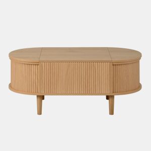 Mesa de centro oval ajustável - com espaço de arrumação, estilo vintage, multifuncional, pés em madeira maciça - cor carvalho