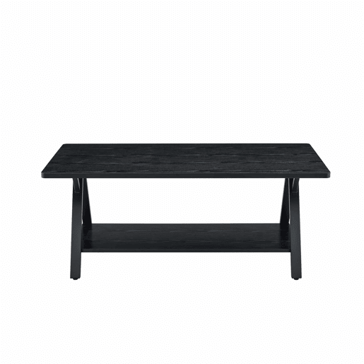 Mesa de centro 110 x 57 x 44,5 cm - estilo industrial com prateleira de arrumação, acabamento em madeira preta e estrutura metálica - preta