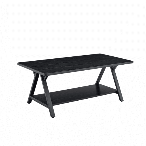 Mesa de centro 110 x 57 x 44,5 cm - estilo industrial com prateleira de arrumação, acabamento em madeira preta e estrutura metálica - preta