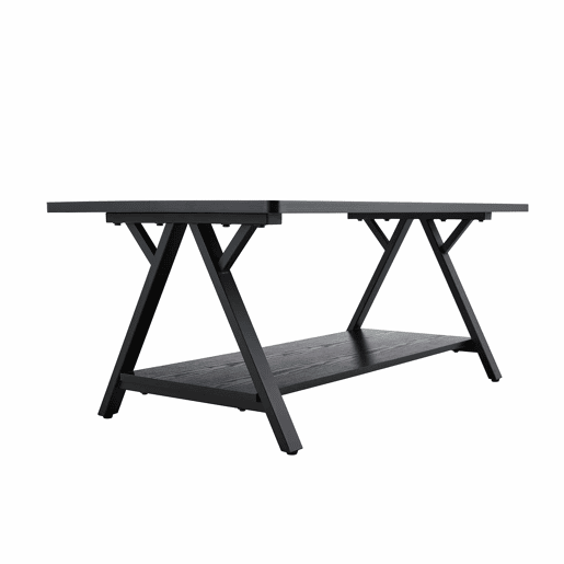 Mesa de centro 110 x 57 x 44,5 cm - estilo industrial com prateleira de arrumação, acabamento em madeira preta e estrutura metálica - preta