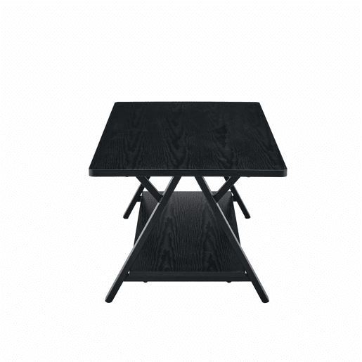 Mesa de centro 110 x 57 x 44,5 cm - estilo industrial com prateleira de arrumação, acabamento em madeira preta e estrutura metálica - preta