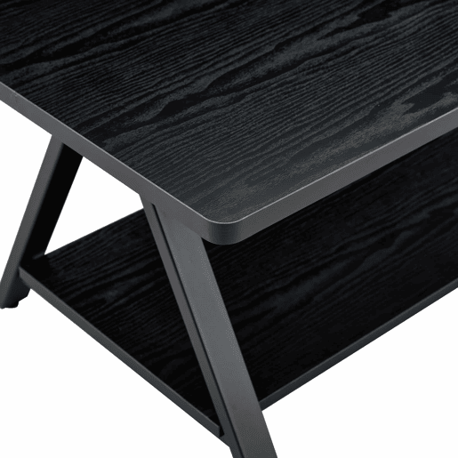 Mesa de centro 110 x 57 x 44,5 cm - estilo industrial com prateleira de arrumação, acabamento em madeira preta e estrutura metálica - preta