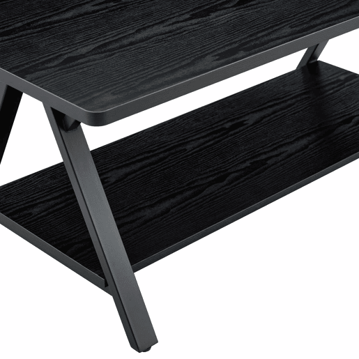 Mesa de centro 110 x 57 x 44,5 cm - estilo industrial com prateleira de arrumação, acabamento em madeira preta e estrutura metálica - preta