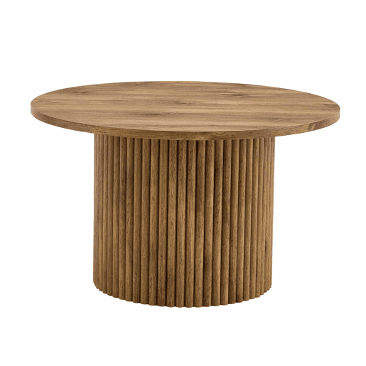 Mesa de centro redonda de 70 cm - design com colunas romanas, estrutura metálica integrada, estilo retro de luxo para a sala de estar - cor de madeira
