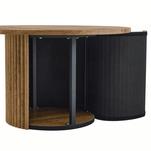 Mesa de centro redonda de 70 cm - design com colunas romanas, estrutura metálica integrada, estilo retro de luxo para a sala de estar - cor de madeira