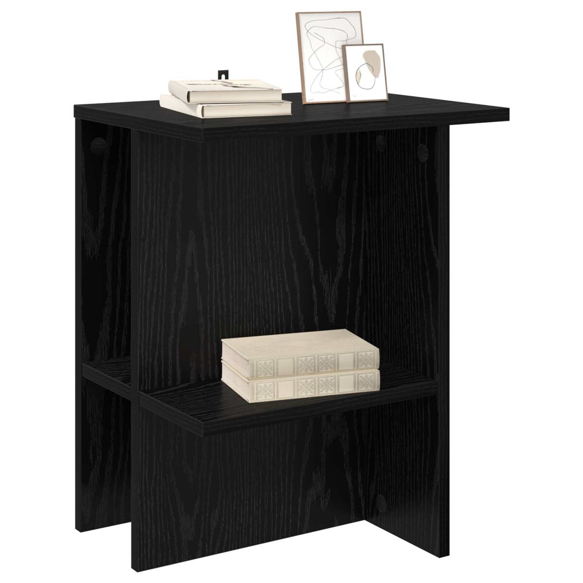 2 uds Mesas de Centro - Mesas de Café 40x30 Negro/ Madera